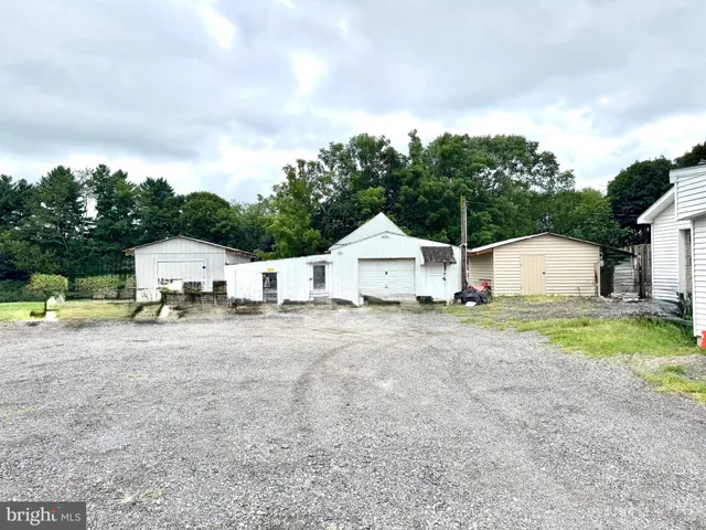 a view of house with backyard and bushes