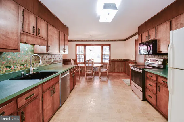 a kitchen with lots of counter top space