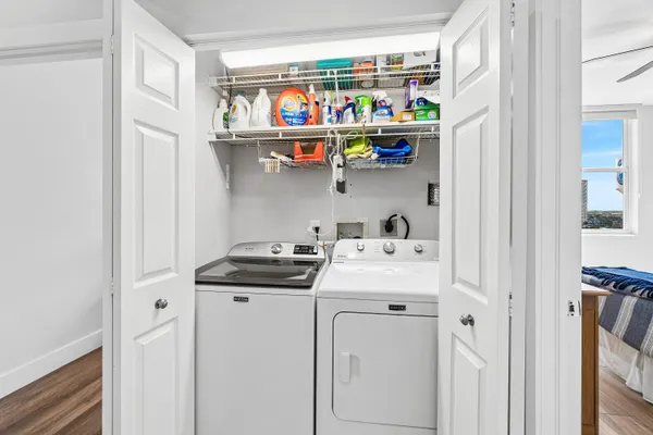 a utility room with dryer and washer