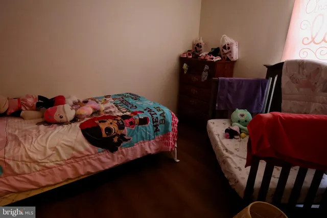 a bedroom with two beds and a potted plant