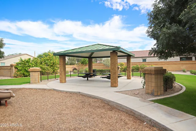 an outdoor space with seating