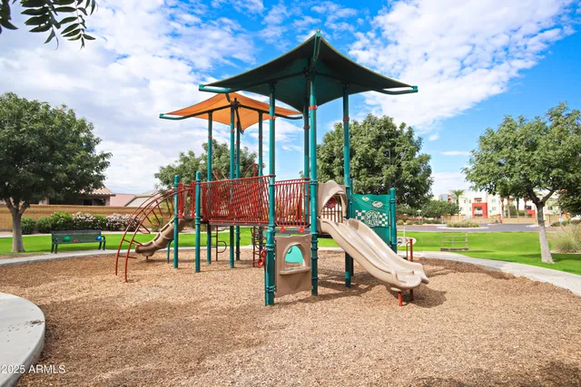 a view of a golf course with a garden
