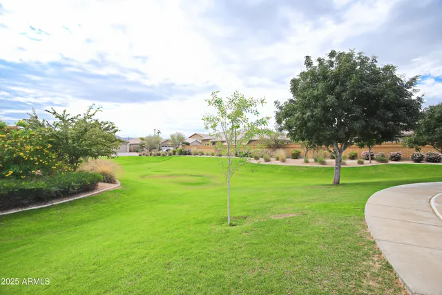 a view of yard with swimming pool and green space