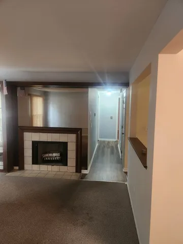 an entryway at livingroom with fireplace