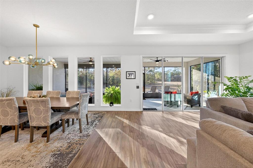 9746 Southwest 108th Terrace Road Ocala, FL 34481 - Photo 13 of 99 a living room with furniture a chandelier and a dining table