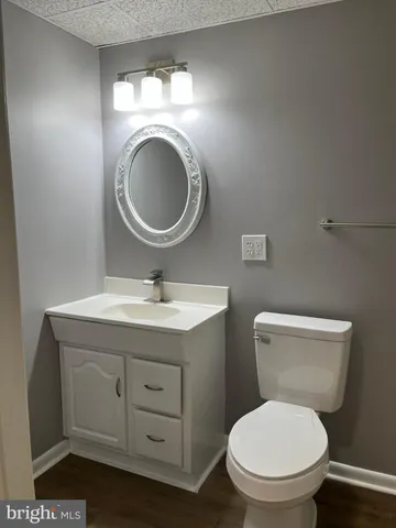 a bathroom with a toilet a sink and a mirror