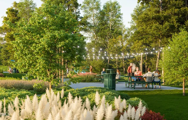 a view of a lake with a park
