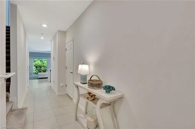 a view of a hallway with a couch