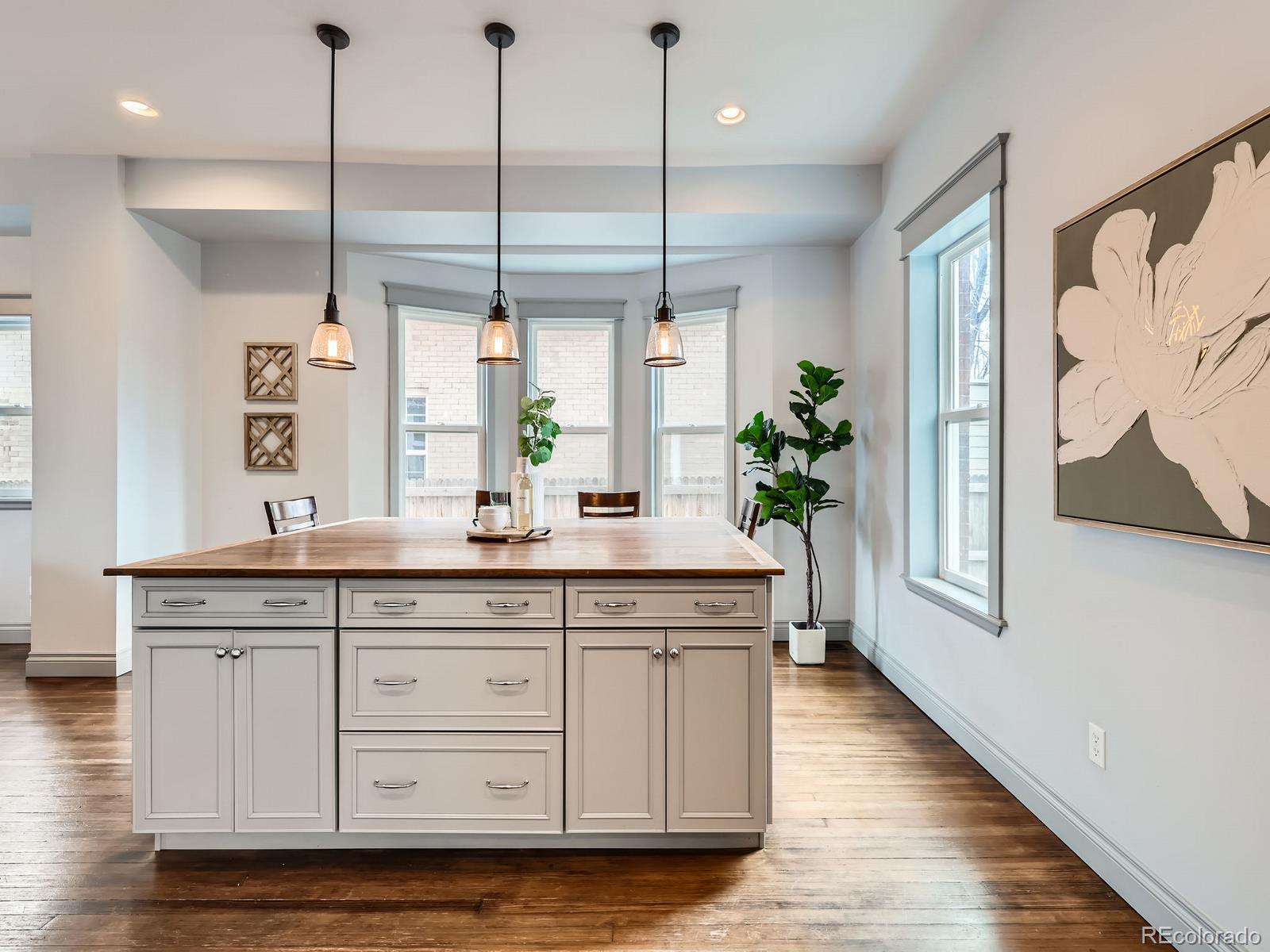 3833 Umatilla Street Denver, CO 80211 - Photo 18 of 50 a kitchen with stainless steel appliances granite countertop wooden cabinets a potted plant a sink and a window