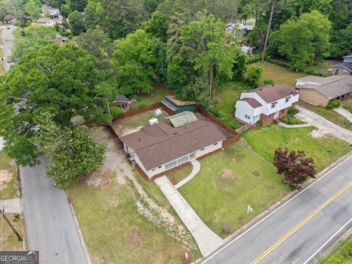 6463 Maddox Road Morrow, GA 30260 - Photo 43 of 46 an aerial view of a house with garden space and street view