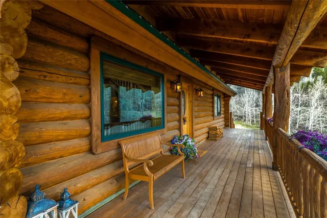 a porch with seating space