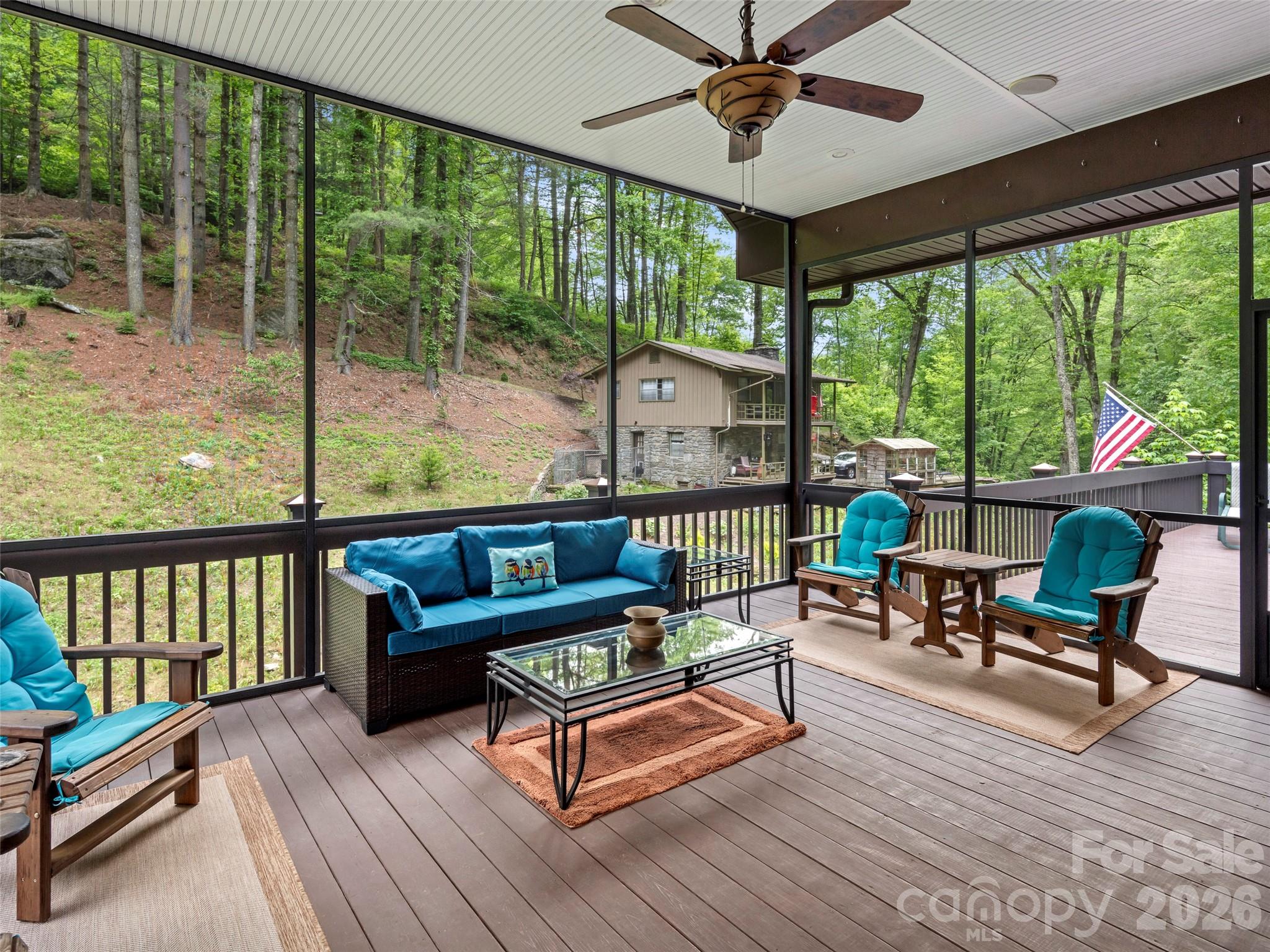 79 Ward Road Maggie Valley, NC 28751 - Photo 33 of 48 a living room with furniture and a floor to ceiling window