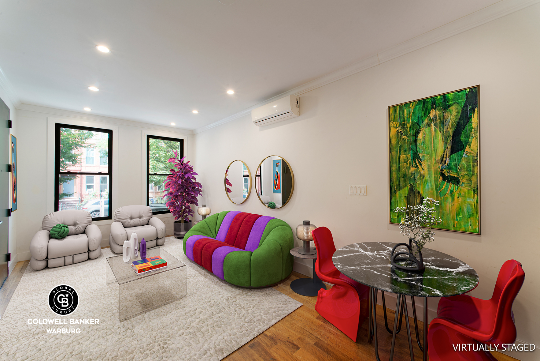 a living room with furniture and a window