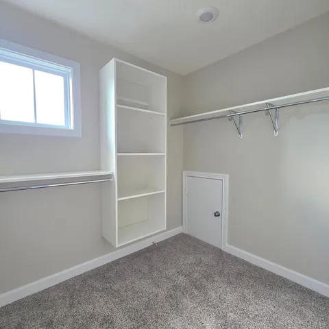 a view of an empty walk in closet