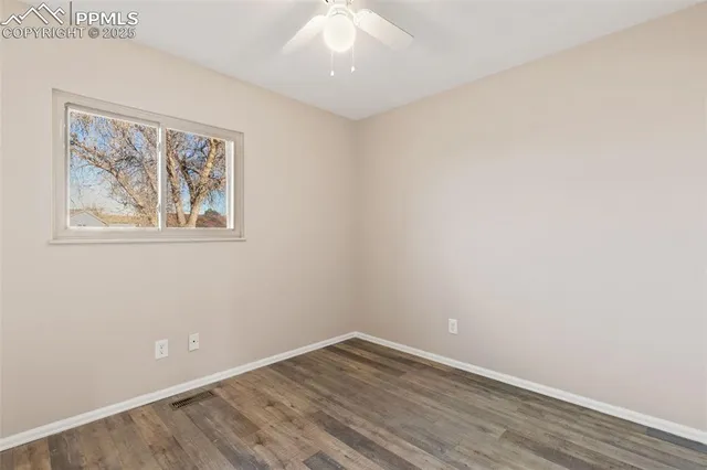 an empty room with a workspace