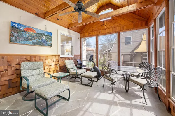 a building outdoor space with patio furniture