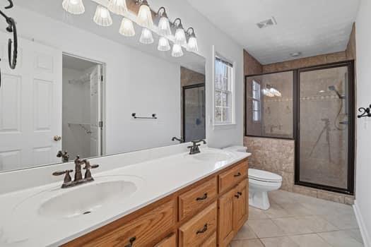 1828 4 Mile Church Road Ball Ground, GA 30107 - Photo 15 of 46 a bathroom with a sink a toilet and a large mirror