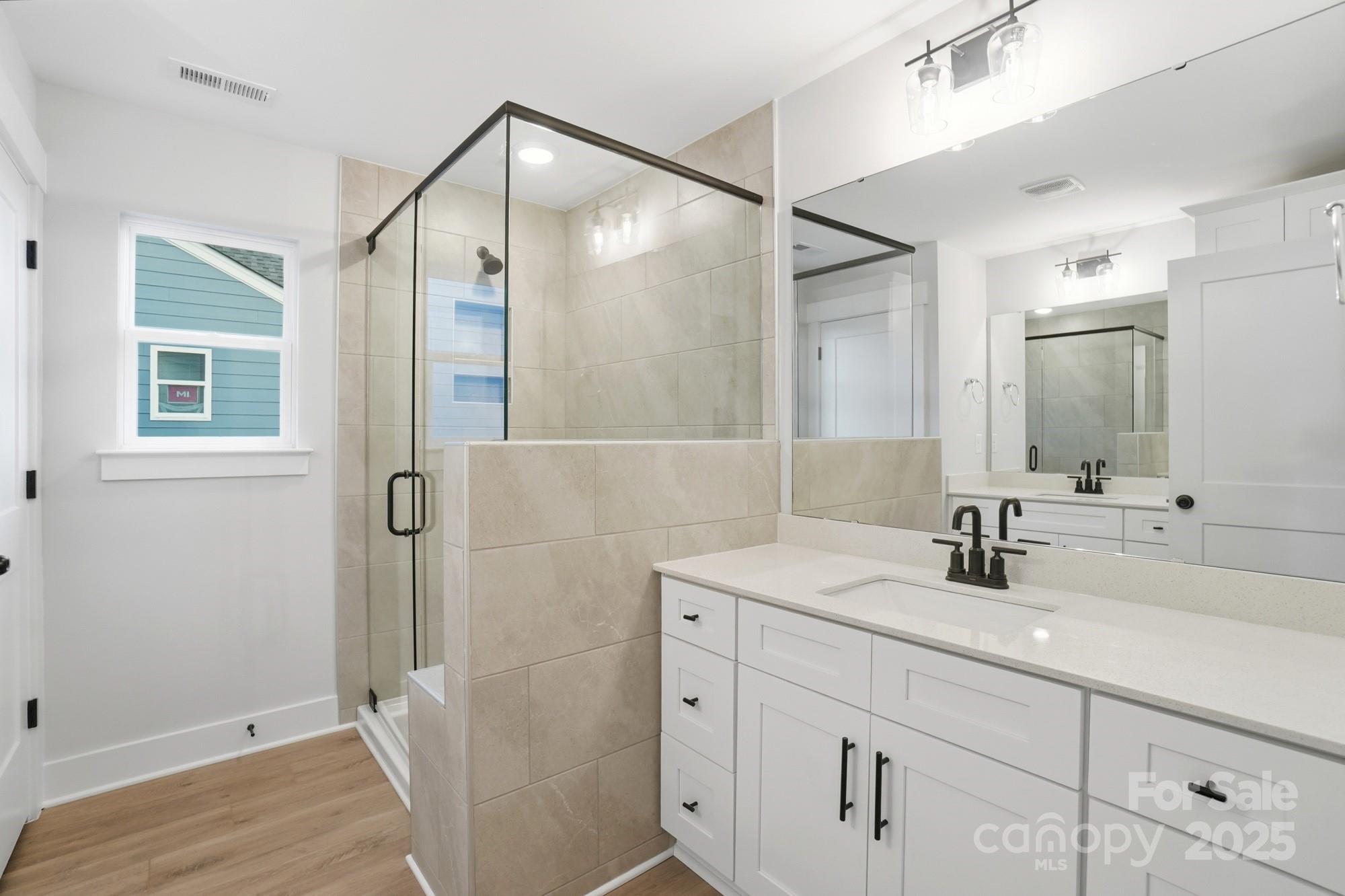 123 Viburnum Road Waxhaw, NC 28173 - Photo 18 of 28 a bathroom with a shower sink and mirror
