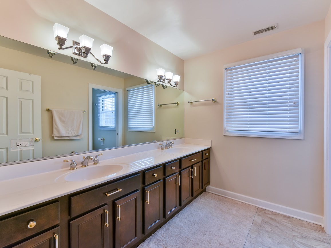 117 Grey Fox Court Streamwood, IL 60107 - Photo 15 of 31 a bathroom with a granite countertop double vanity and a large mirror