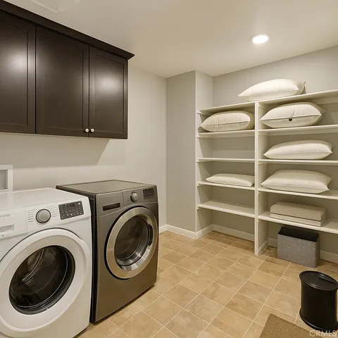 a view of a storage & utility room with washer and dryer