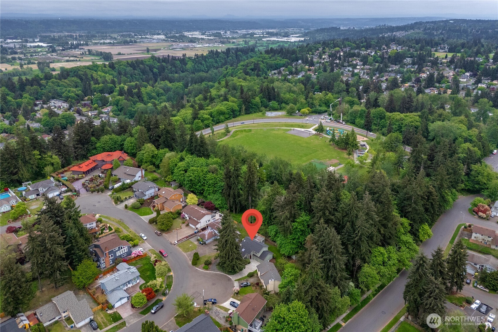 3811 South 255th Place Kent, WA 98032 - Photo 28 of 30 an aerial view of residential house with outdoor space and swimming pool