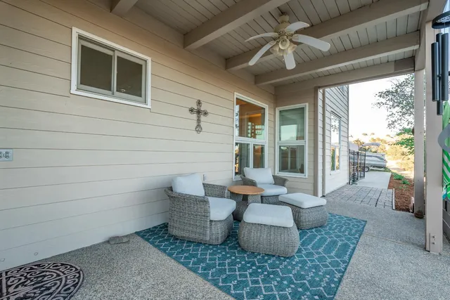 a view of swimming pool from a balcony