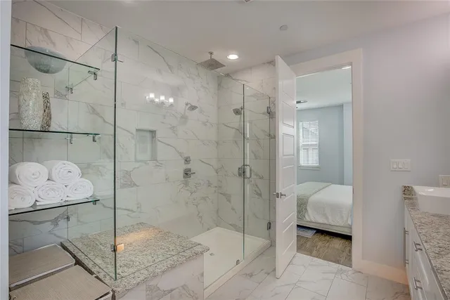 a bathroom with a shower