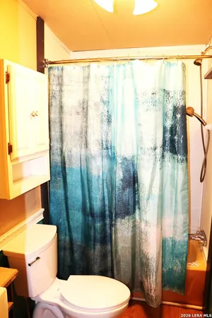 a white toilet sitting next to a shower curtain