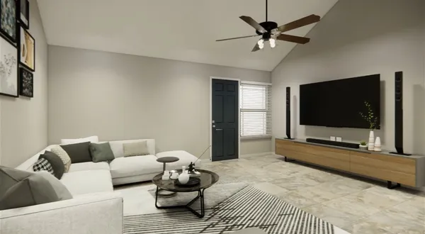 a living room with furniture and a flat screen tv