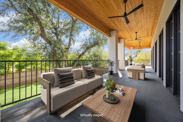 a building outdoor space with patio furniture