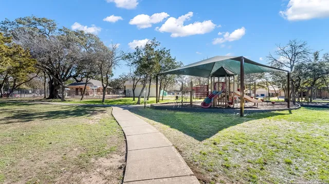 a view of a park with slide