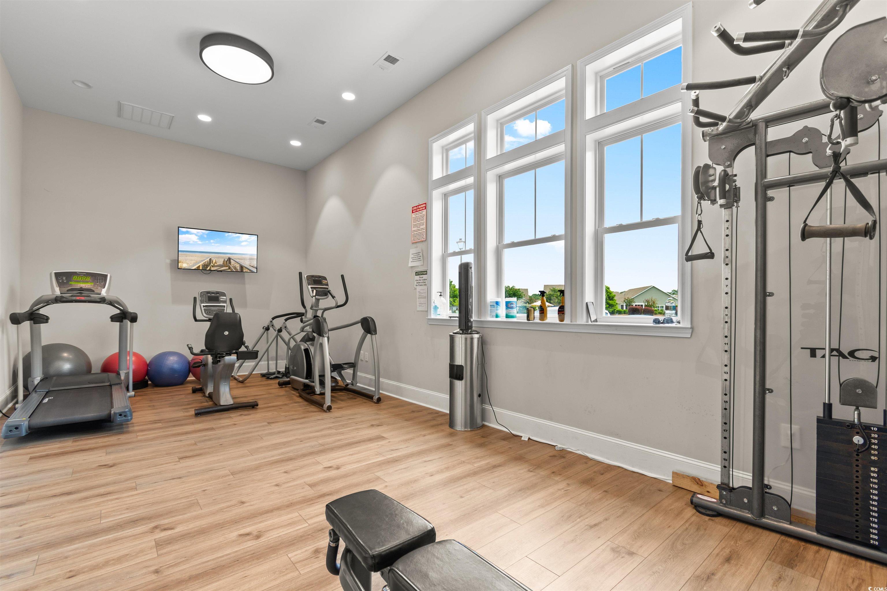 240 Sundew Loop Little River, SC 29566 - Photo 31 of 40 Exercise area with wood finished floors and recessed lighting