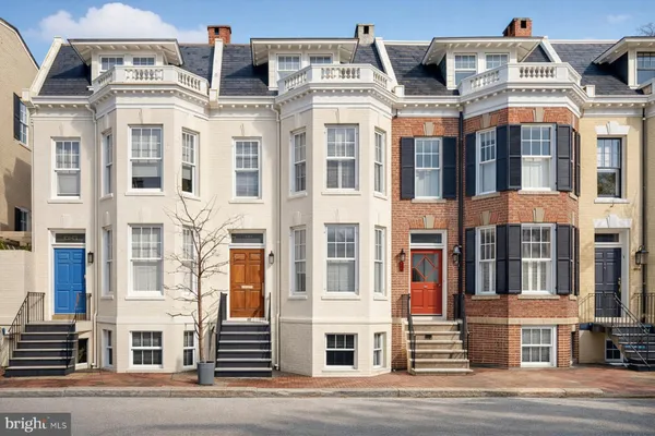 a front view of a multi story building