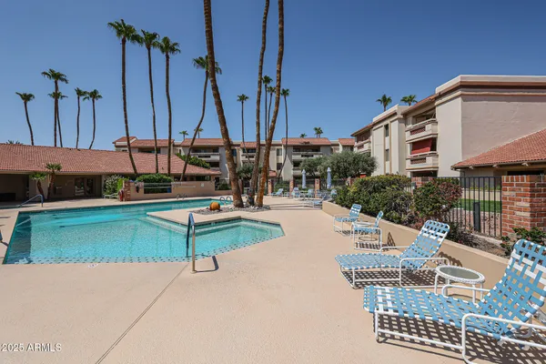 a view of a park with big trees