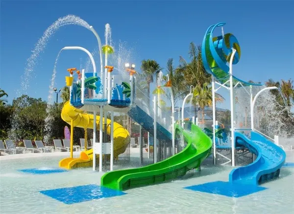 a view of a park with slide
