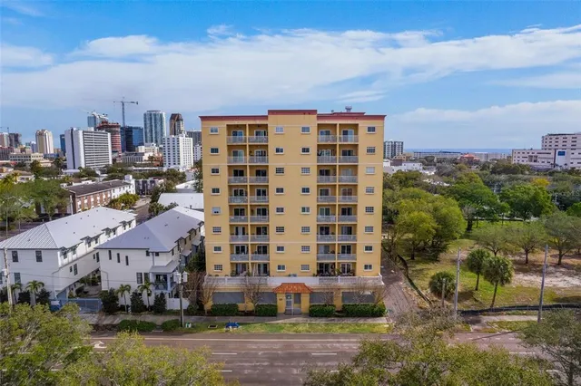 a view of a city with tall buildings