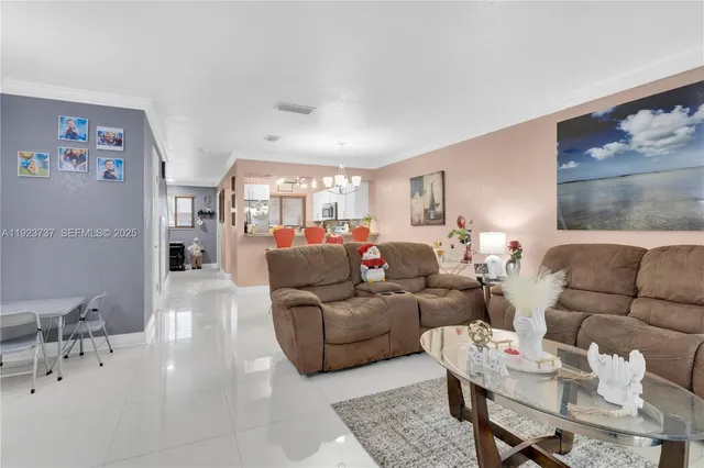 a living room with furniture and a painting on the wall