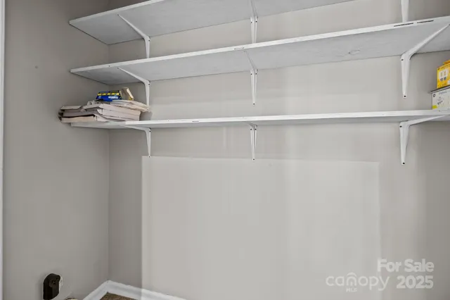 a view of storage and utility room with racks on the wall