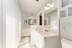 a bathroom with a sink a vanity and a mirror