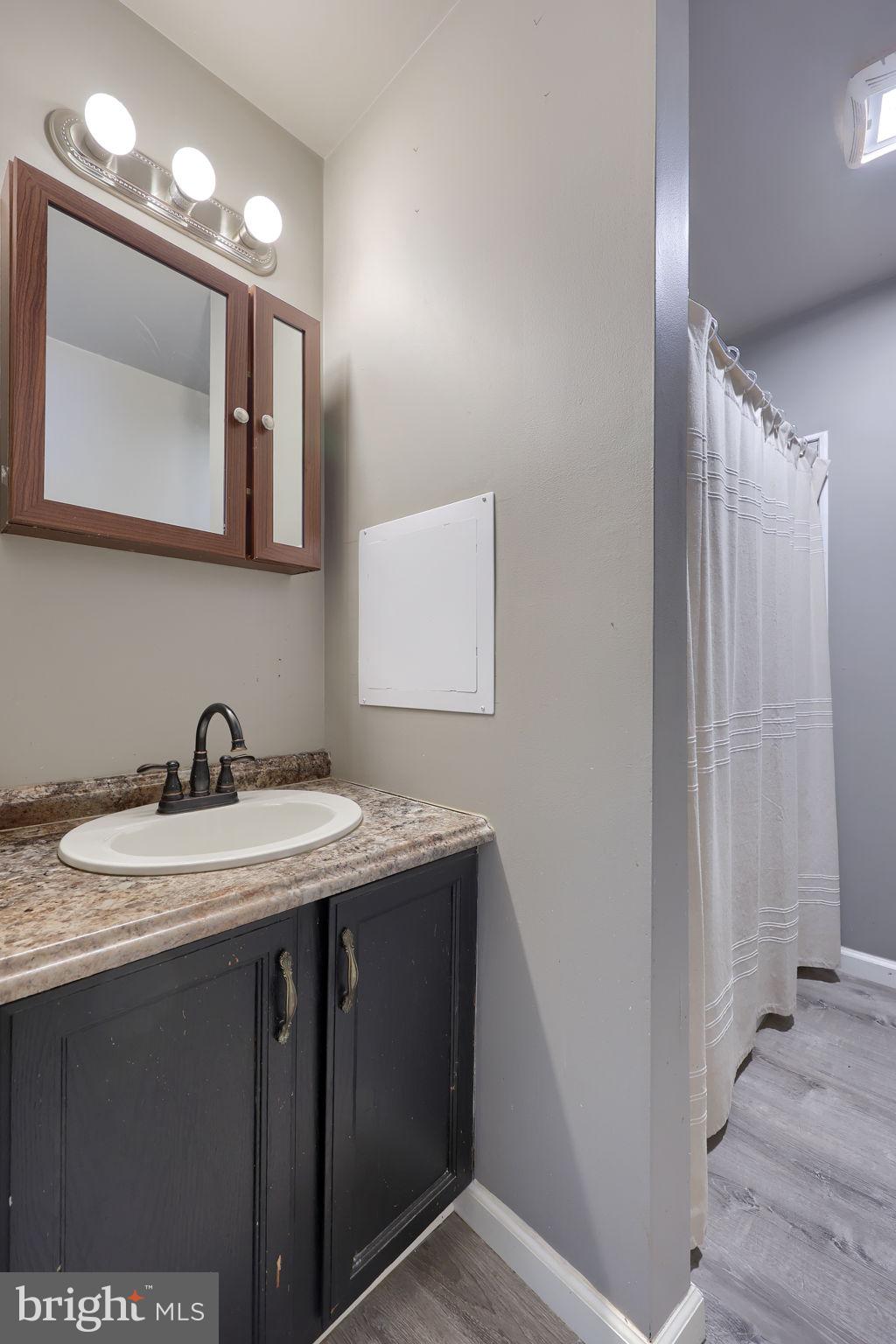 877 Richmond Road Windsor, PA 17366 - Photo 25 of 40 a bathroom with a granite countertop sink a mirror and shower