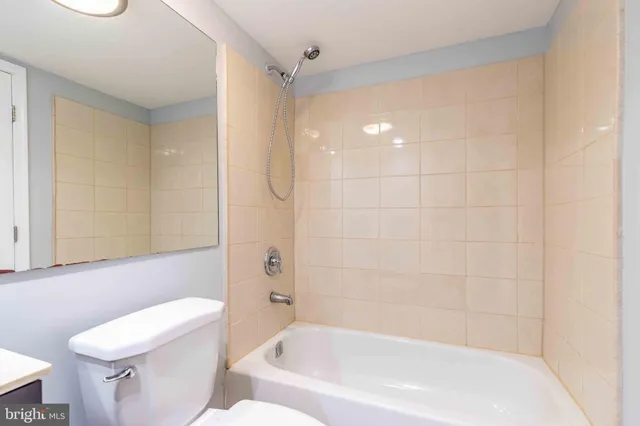 a bathroom with a bathtub and a toilet