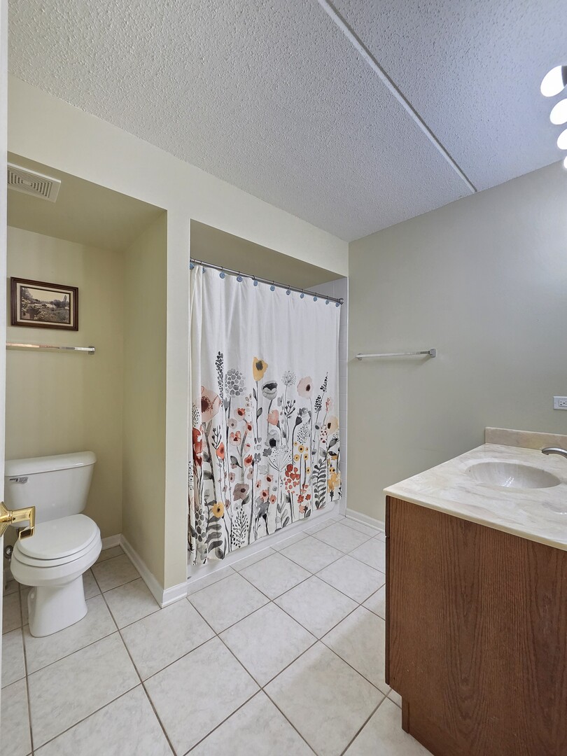6815 North Milwaukee Avenue, Unit 210 Niles, IL 60714 - Photo 41 of 47 a bathroom with a toilet and a shower curtain