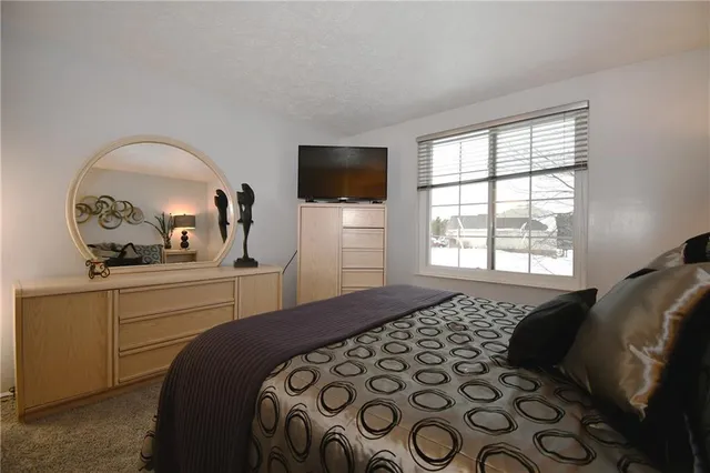 a bedroom with a large bed and a flat screen tv
