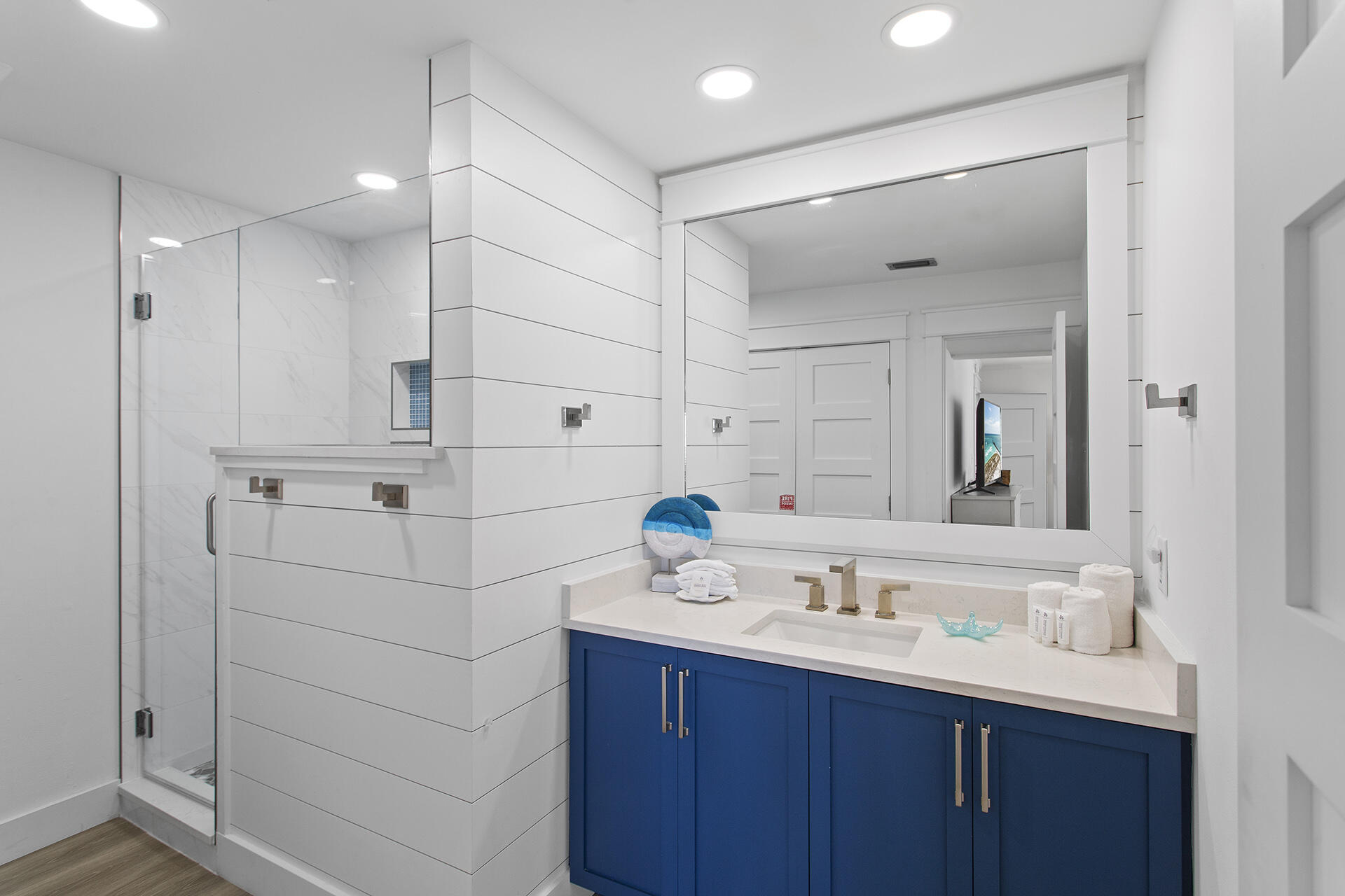 448 West Park Pl Avenue, Unit A1 Inlet Beach, FL 32461 - Photo 13 of 34 a bathroom with a sink double vanity and a mirror