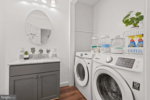 a utility room with dryer and washer