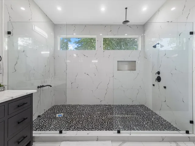 a bathroom with a shower