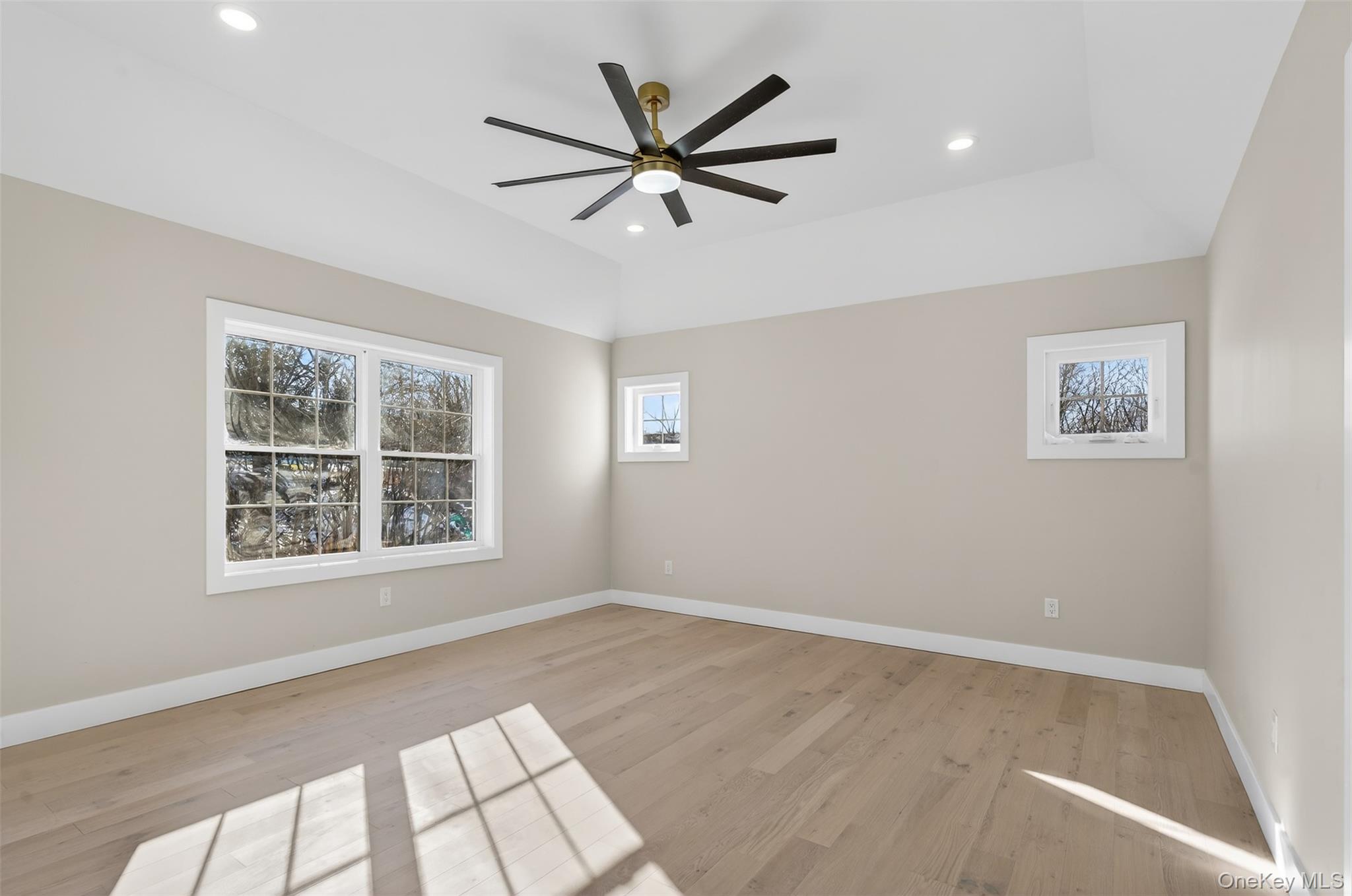 14 Harness Road Goshen, NY 10924 - Photo 27 of 40 Unfurnished room featuring light wood-style flooring, recessed lighting, vaulted ceiling, and a ceiling fan
