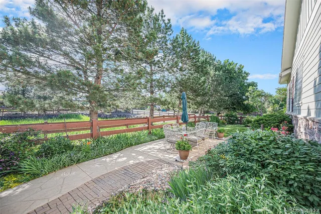 a view of a park with large trees