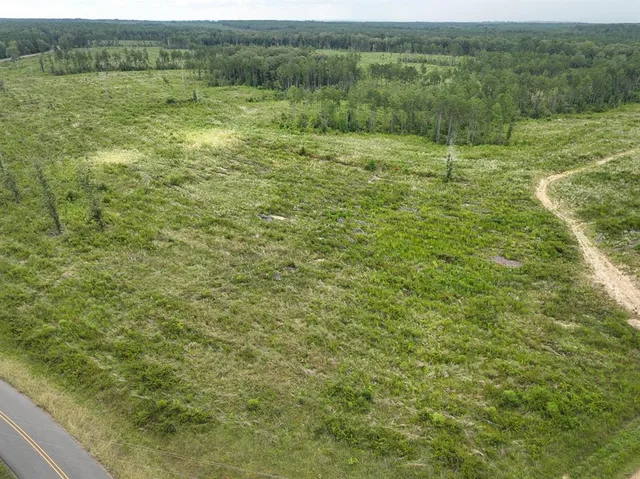 a view of a field with an trees