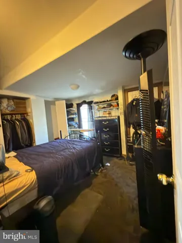 a bed room with a bed and a walk in closet